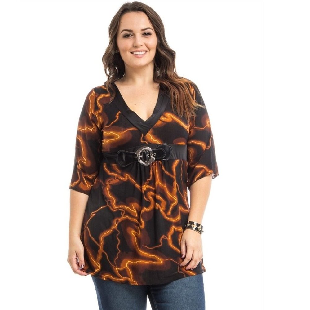 Takoni Women’s Empire Waist Top Geometric Pullover Brown Black Size 1XL  NWT